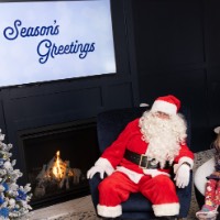 Little girl takes picture with Santa by herself